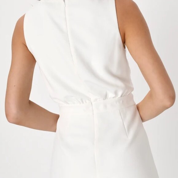 Lulus Rooftop Bar White Sleeveless Faux-wrap Belted Skort Romper - Size L - Picture 2 of 5